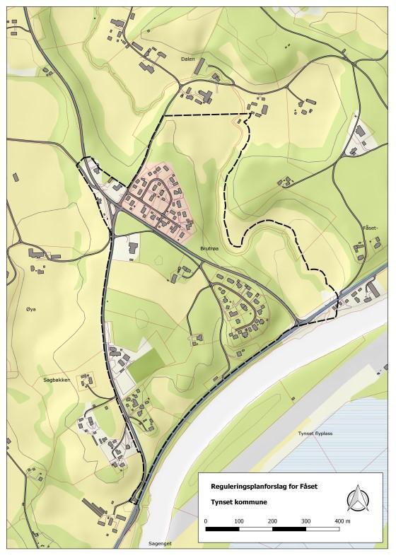 Side 2 av 7 Fig. 1: Planområdet Planforslaget er i tråd med kommunedelplan for Fåset og Fådalen, og formålet er å tilrettelegge for boligutvikling i det mest sentrale området på Fåset.