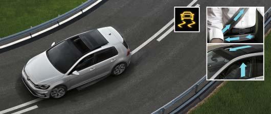 O (Ikke avbildet) Lane Assist kjørefeltassistent kan i hastigheter over 65 km/t registrere om bilen utilsiktet er i ferd med å forlate eget kjørefelt.