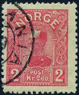 2 kr Haakon 1907. Stemplet. Haakon kronemerker NK 93.