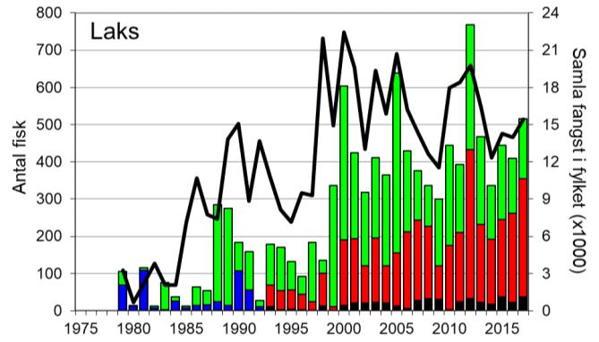 Skjel 2017 Fangststatistikk FANGST OG SKJELPRØVAR I VORMA Gjennomsnittleg årsfangst i perioden 1977-2017 var 272 laks (snittvekt 3,3 kg) og 48 sjøaurar (snittvekt 0,8 kg).