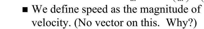 Foothold ideas: Vector velocity and speed A displacement a change in position has a direction.