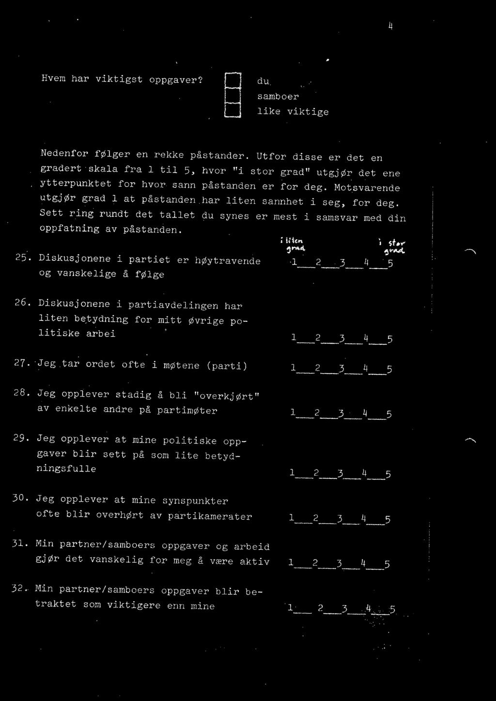 Mot_svarende utgjør grad at påstan den har iten sannhet i seg~ for deg Sett ring rundt det taet du synes er mest i samsvar med din oppfatning av påstanden ; iot «:"t $f, 1""ø <e~"'vt 25 Diskusjonene