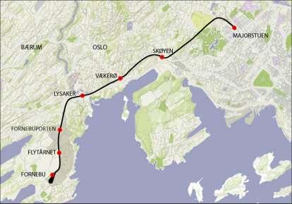 Fornebubanen Ny T-banestrekning som skal bli en integrert del av T-banenettet Sammenhengende tunnelsystem 8 km lang, 6 nye stasjoner Kapasitet 8000 reisende i