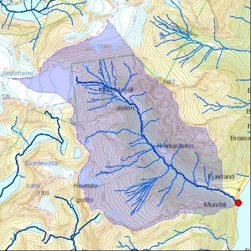 3.2 Mundalselvi, nedre (Sogndal kommune) Eksisterende informasjon om vassdraget Mundalselva befinner seg i Sogndal kommune og munner ut nær Fjærland.