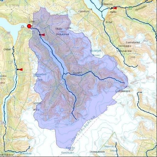 3.15 Loenelva (Stryn Kommune) Eksisterende informasjon om vassdraget Den kartlagte strekningen har en gradient på omtrent 0,8 % (Figur 48).