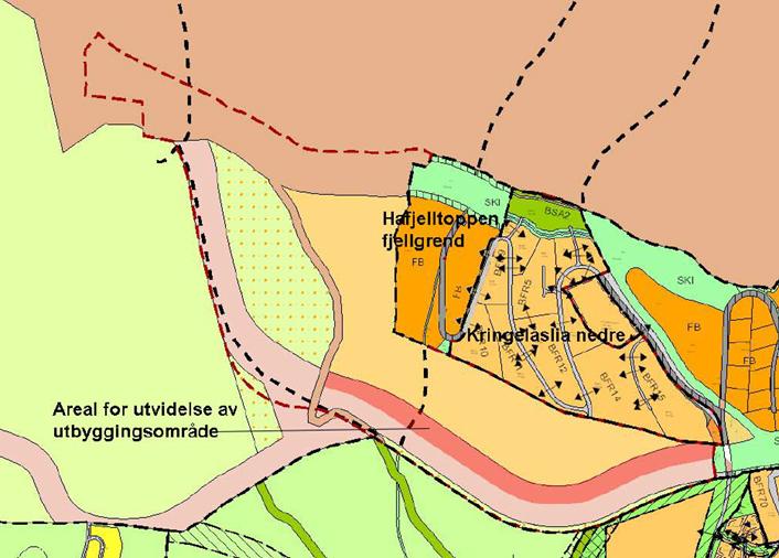 Side 2 av 5 Beliggenhet Planområdet grenser i nord mot alpinanlegget, i øst mot reguleringsplan for Kringelåslia Nedre og Hafjelltoppen Fjellgrend. Planområdet har adkomst via Storsteinsvegen.