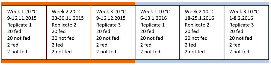 Figure 6. Experiment 1 consisted of six replicates in total. Three replicates for each temperature, each replicate lasting one week.