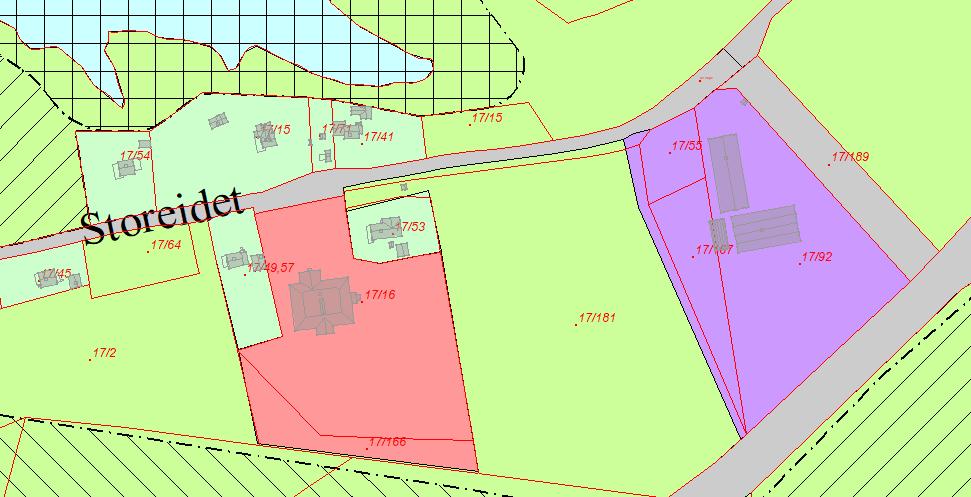 Området vest for 17/181 er i samme plan avsatt til offentlig eller privat tjenesteyting. Området øst for 17/181 er avsatt til næringsvirksomhet.