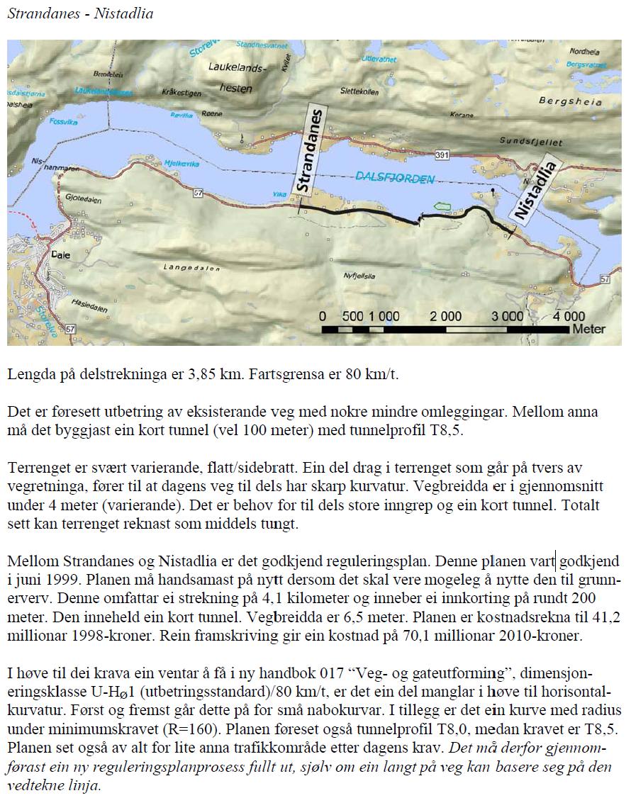 Nordplan side 10 Detaljregulering fv. 57 Strandanes - Nistadlia Planen legg følgjande dimensjonerande data til grunn: Vegbreidde 2 