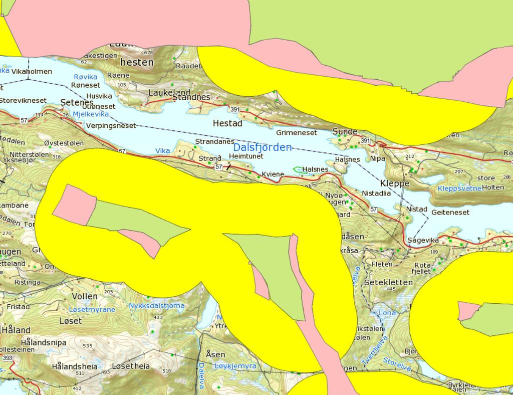 Nordplan side 25 Detaljregulering fv. 57 Strandanes - Nistadlia INON register Deler av veganlegget kan kome så vidt i konflikt med 1 km buffersone for inngrepsfrie område på Nyfjellet/Høgefjellet.