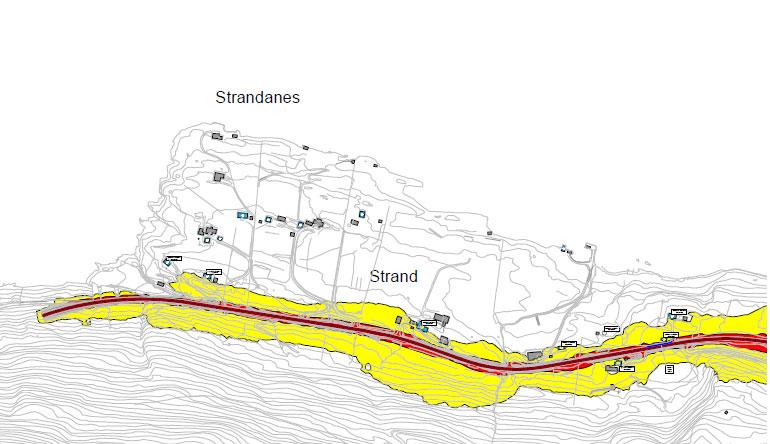 Nordplan side 43 - Detaljregulering fv. 57 Strandanes - Nistadlia 5.12 Høgspentlinjer Faresone for høgspent er innarbeidd i plankartet.