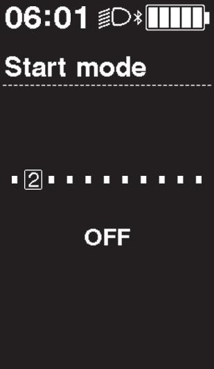 [Start mode] Startmodusinnstilling Stiller inn startgiret til startmodusfunksjonen. Giret kan automatisk skiftes til tallet som er angitt her når du starter bevegelse fra stillestående tilstand. 1.