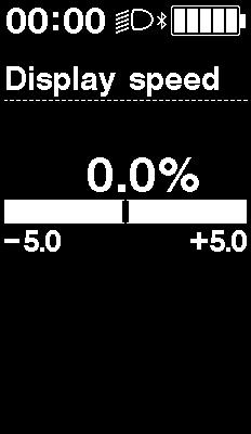 [Display speed] Justere farten på skjermen Justerer den viste farten når det er en forskjell mellom farten vist på sykkeldatamaskinen og andre enheter.