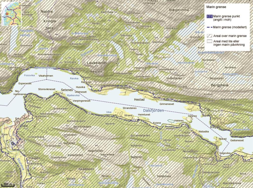 Figur 14: Kart over marin grense i området (blå linje).