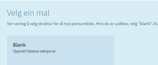 Døme på inndelingar: Bøker, artiklar, bokkapittel Etter emne, t.d.: Filosofihistorie, etikk, estetikk Dersom du ikkje vil ha fleire seksjonar, må du uansett gje den eine seksjonen eit namn.