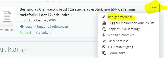 seg etter kvarandre i lista. Du kan enkelt flytte referansar fram og tilbake og mellom seksjonar. Hald musepeikaren heilt til høgre i sjølve referansen.