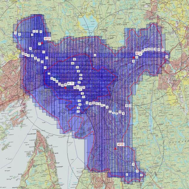 Figur 6.12. Kartutsnitt skanneblokk Terratec utførte georeferering, kontroll og enkel klassifisering av punktskyen før leveranse.