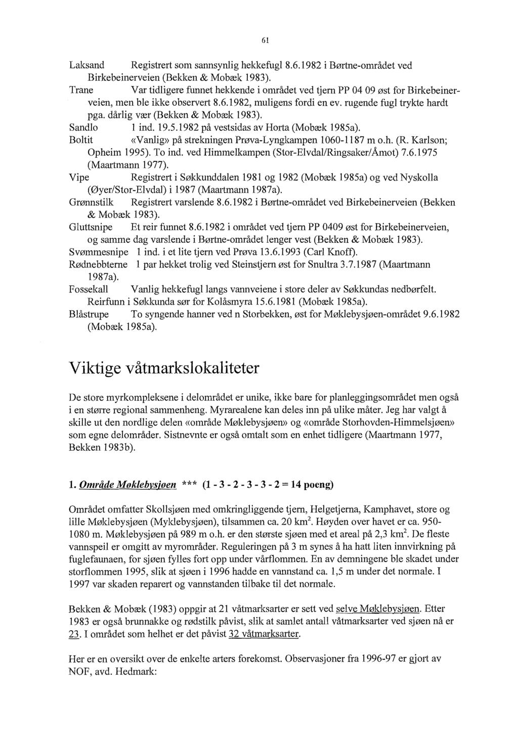 61 Laksand Registrert som sannsynlig hekkefugl 8.6.1982 i Børtne-området ved Birkebeinerveien (Bekken & Mobæk 1983).