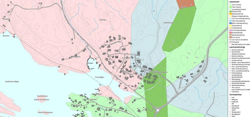 Lausmassedekket er i følgje lausmassekart frå NGU i hovudsak beståande av bart fjell med stedvis tynt dekke, det er også