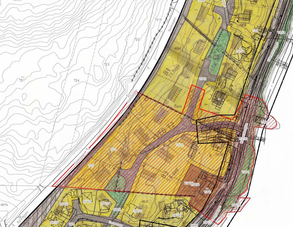 Nordplan side 4 av 6 Over: Gjeldende regulering viser deler av planområdet skravert rødt 73/10 m.fl.