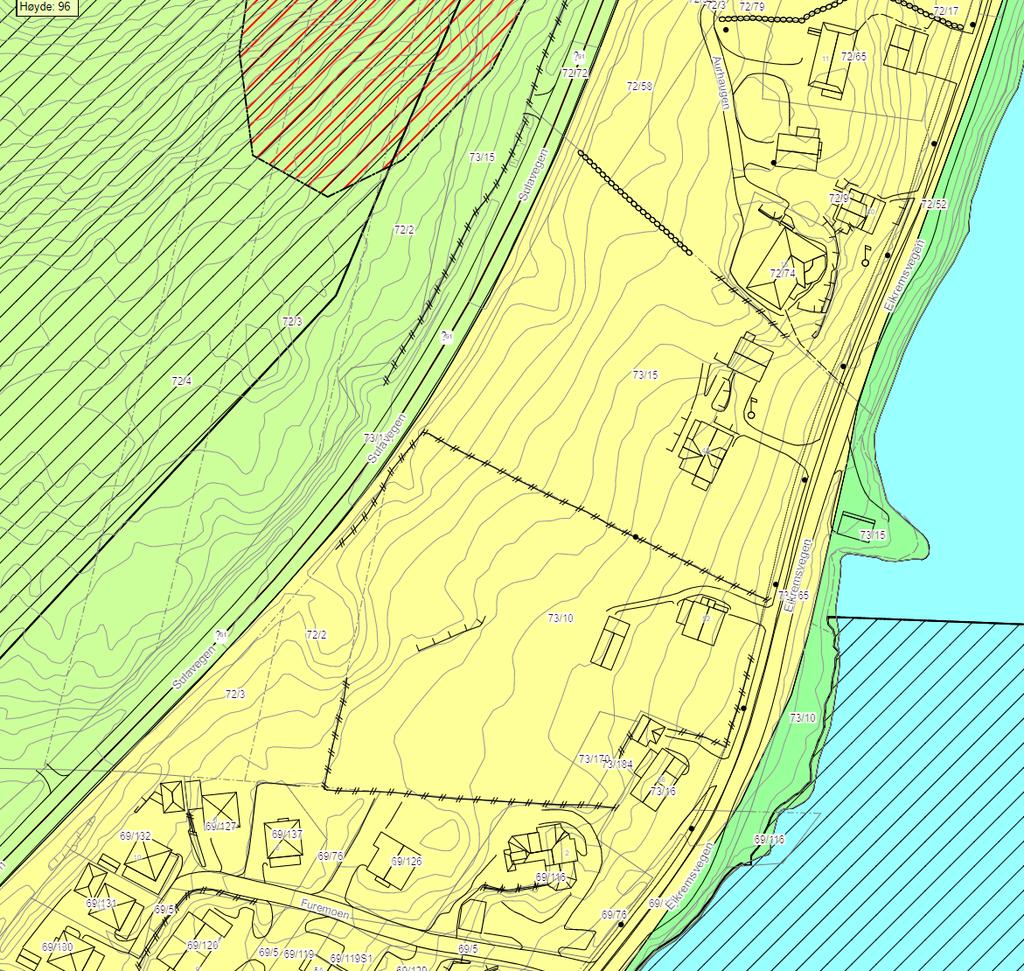Nordplan side 5 av 6 Over: utsnitt av gjeldende kommuneplan, der planområdet er vist ca med rød sirkel. Det er satt av til boligformål på alle eiendommene for Eikremsvegen. 3.