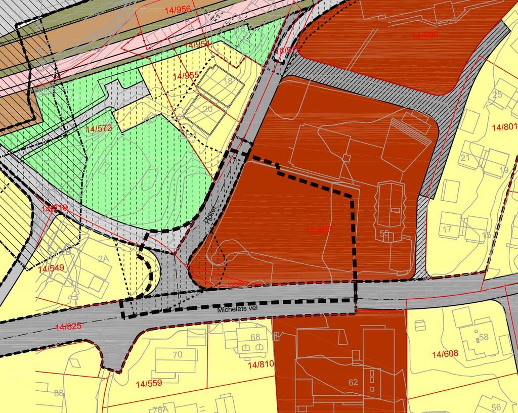 2.3 Gjeldende regulering Området er i gjeldende reguleringsplan, Holtet - plan id 1972211, gnr. 14, bnr. 3 med fler (vedtatt 21.06.54), avsatt til allmennyttig formål og offentlig vegformål.