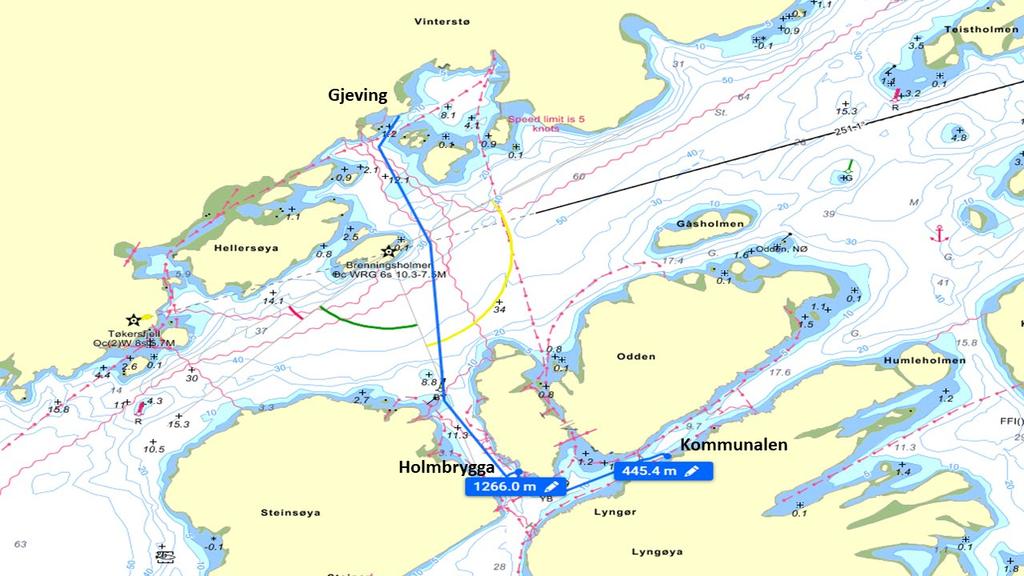 Vedlegg 3 Rutebeskrivelse 2.2 Lyngørruta Ruten går mellom Gjeving og Lyngør. Det er to faste anløp på Lyngør, henholdsvis Holmbrygga og Kommunalen.
