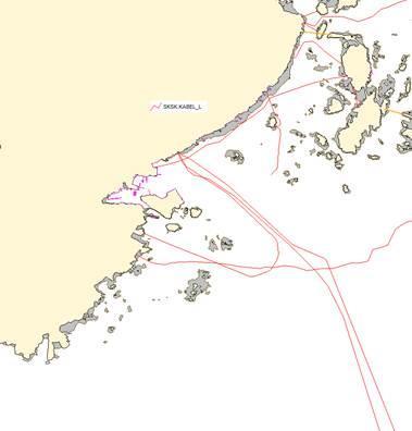 Rapport Forprosjekt Kalvåg fiskerihavn Side 43 av 67 4.20 Kabler og ledninger Følgende kabler/sjøledninger er registrert i området: Kabelen som går i sjø nord for Havreneset må flyttes.