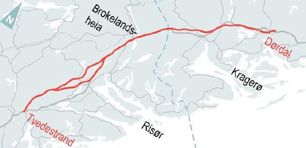 lange strekningen delt