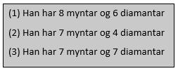 Han har 6 egg, 400 g kveitemjøl, 1 L mjølk og 200 g smør. 2 Kor mange pannekaker rekk dette til dersom Markus skal følgje oppskrifta? (A) 6 (B) 8 (C) 10 (D) 12 (E) 15 21.