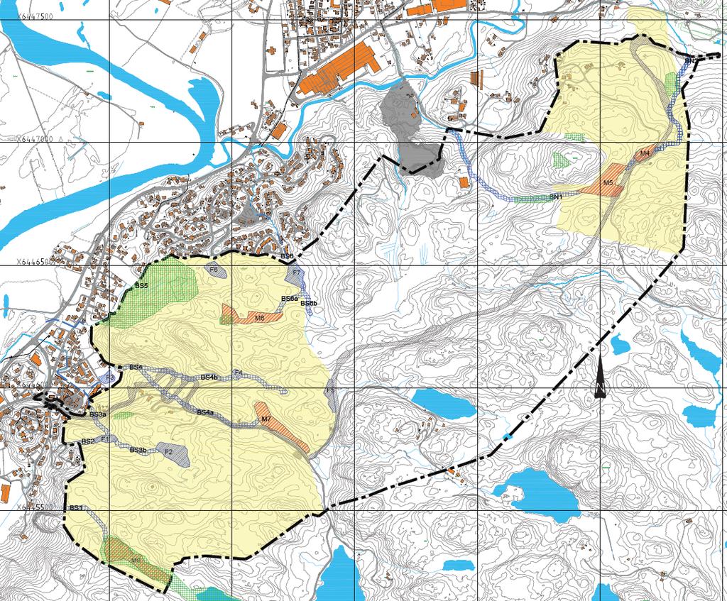 Figur 2 Situasjonsplan Anbefalt fordrøyning og dreneringsveier Både boligfelt sør og nord drenerer mot Lygna.