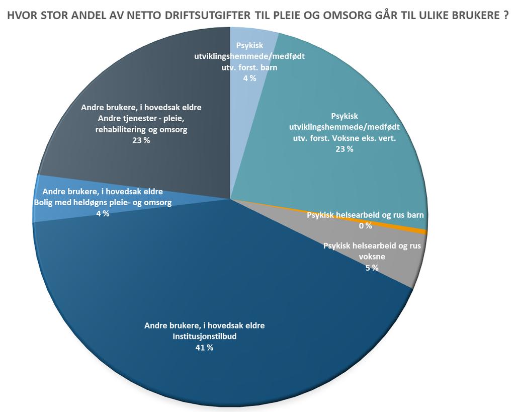 68 % av Kongsberg sine utgifter til pleie og omsorg brukes på brukergruppen andre i hovedsak eldre Figuren viser: 68 % av Kongsberg sine utgifter til pleie og omsorg brukes på brukergruppen Andre i