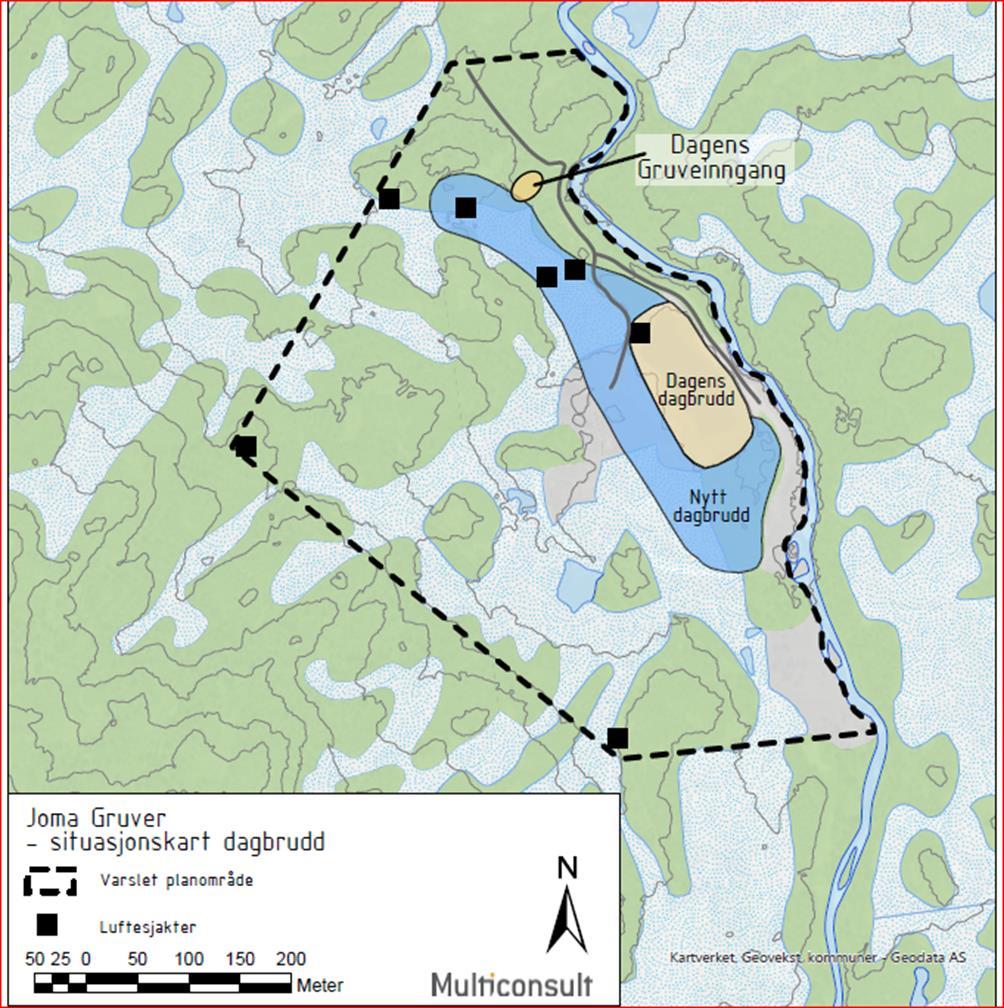 3 Beskrivelse av tiltaket og utredningsalternativer 3.4.3 Alternativ 2 Alternativ 2 er drift i dagens gruver uten drift i dagbruddet for å utnytte malmressurser som er tilgjengelige fra dagbruddet.