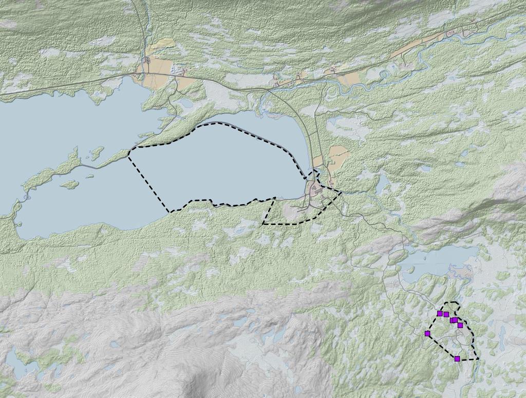 1 Bakgrunn og formål med utredningsarbeidet Tiltaket omfatter arealer over bakken, og er inndelt i to separate planområder, se figur 3.1. Området ved Hudningsvatnet er ca.