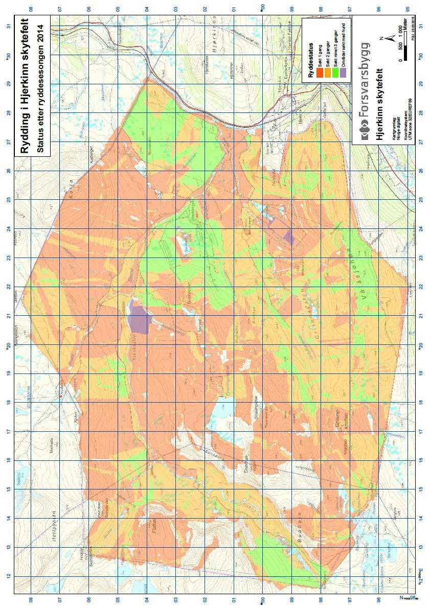 31 6.1.15 Totalt ryddet område pr 2014 Totalt er det gjennomført søk i 254,4 km² fordelt slik: 148,8 km² 1.