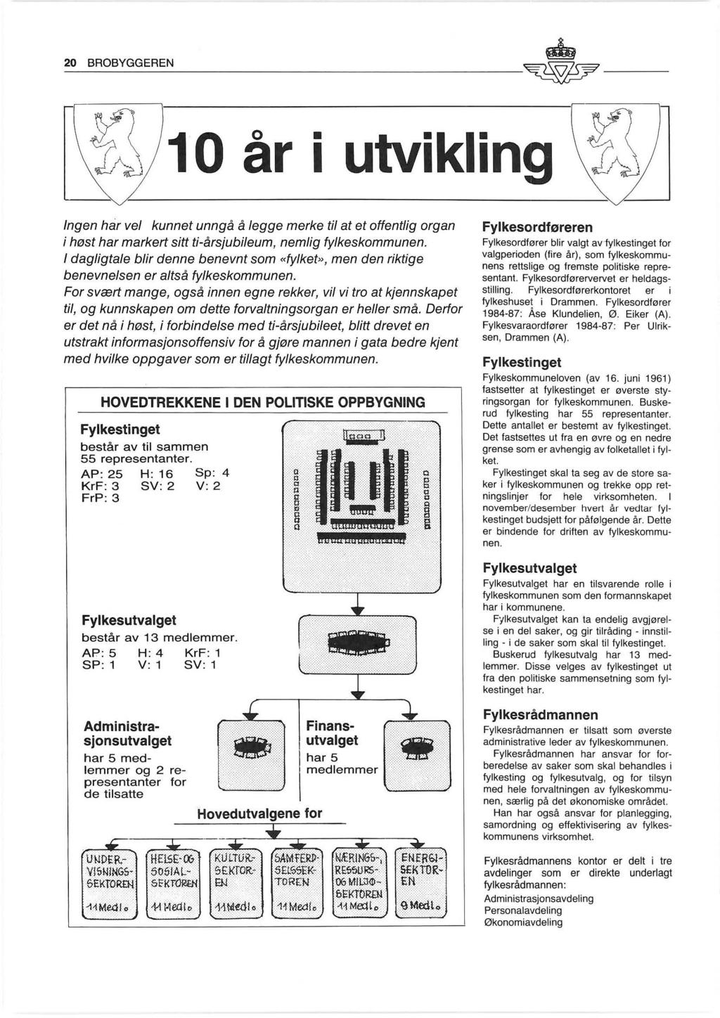 10 år i utvikling Ingen har vel kunnet unngå å legge merke til at et offentlig organ i høst har markert sitt ti-årsjubileum, nemlig fylkeskommunen.