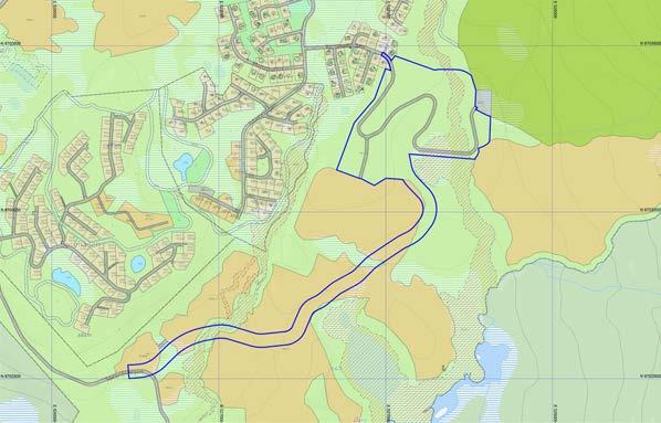 2. Foreslått plangrense Plangrense er lagt med 40 meter bredde rundt skissert trasé for ny veitilkomst.