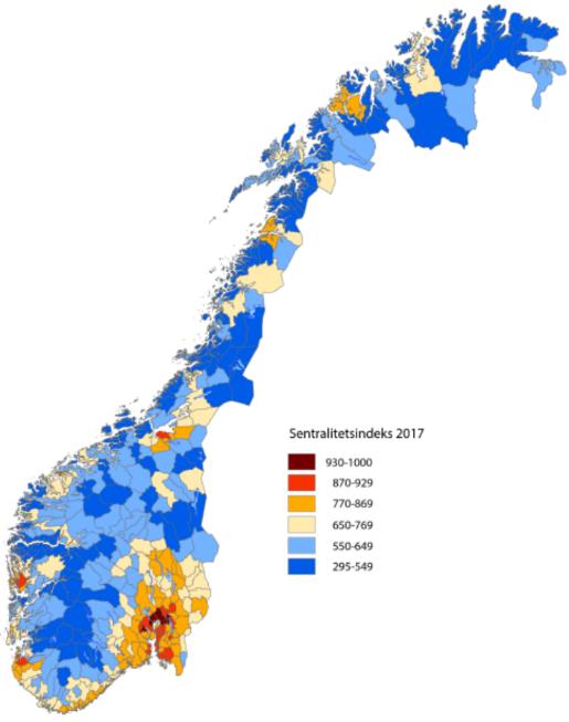 gitt, men ulikt antall innbyggere. Slik at man får delt inn kommuner etter antall innbyggere og/eller avstand til nærmeste større tettsted.