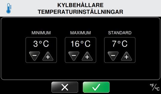 INSTÄLLNINGAR FÖR KYLA Med4 Elite låter dig definiera följande standardinställningar för kylbehandling: Min.- och max.