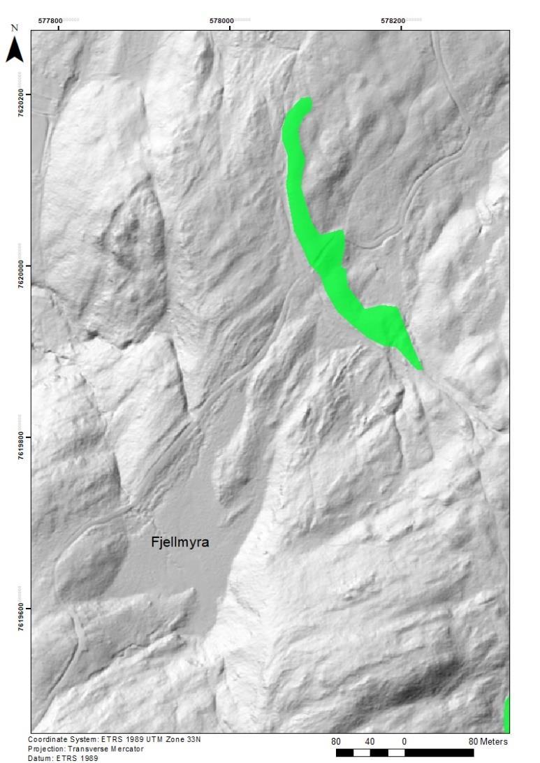 Figur 25:Randmorene nordøst for Fjellmyra. 120 moh. 4.1.3.6 Endemorener vest for Tverrelva; 68.65686 N 16.