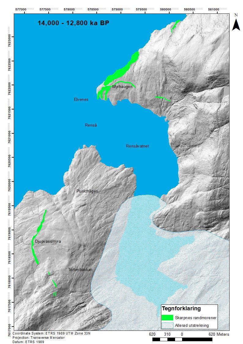 Figur 43: Breutstrekning og havets posisjon i Rensådalen under Allerød. Havnivå: 73 moh.