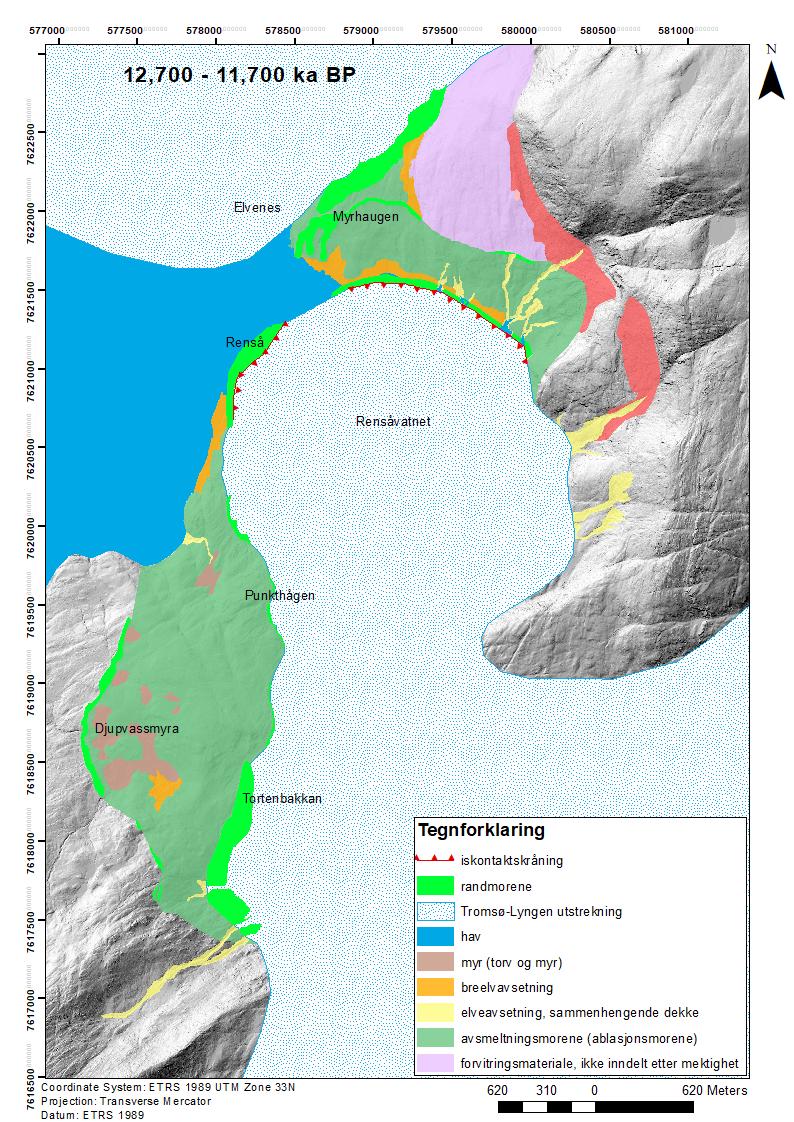 Figur 44:Breustrekning og havnivå i Rensådalen under