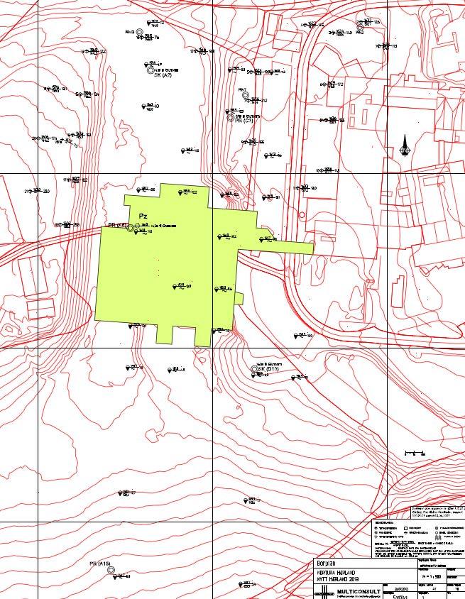 Bilde 1.7 Borplan fra undersøkelser utført 2012 [2] som viser også undersøkelser utført 2002 [1].