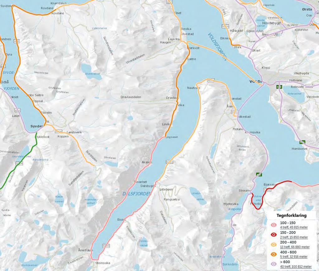 FOR KRYSSING AV DALSFJORDEN 4. DAGENS VEGNETT OG FUNKSJON 4.1. Trafikken over Dalsfjorden Ferjesambandet Volda Lauvstad har i følgje Nasjonal Vegdatabank (NVDB) ein ÅDT på 320 køyretøy per døgn.