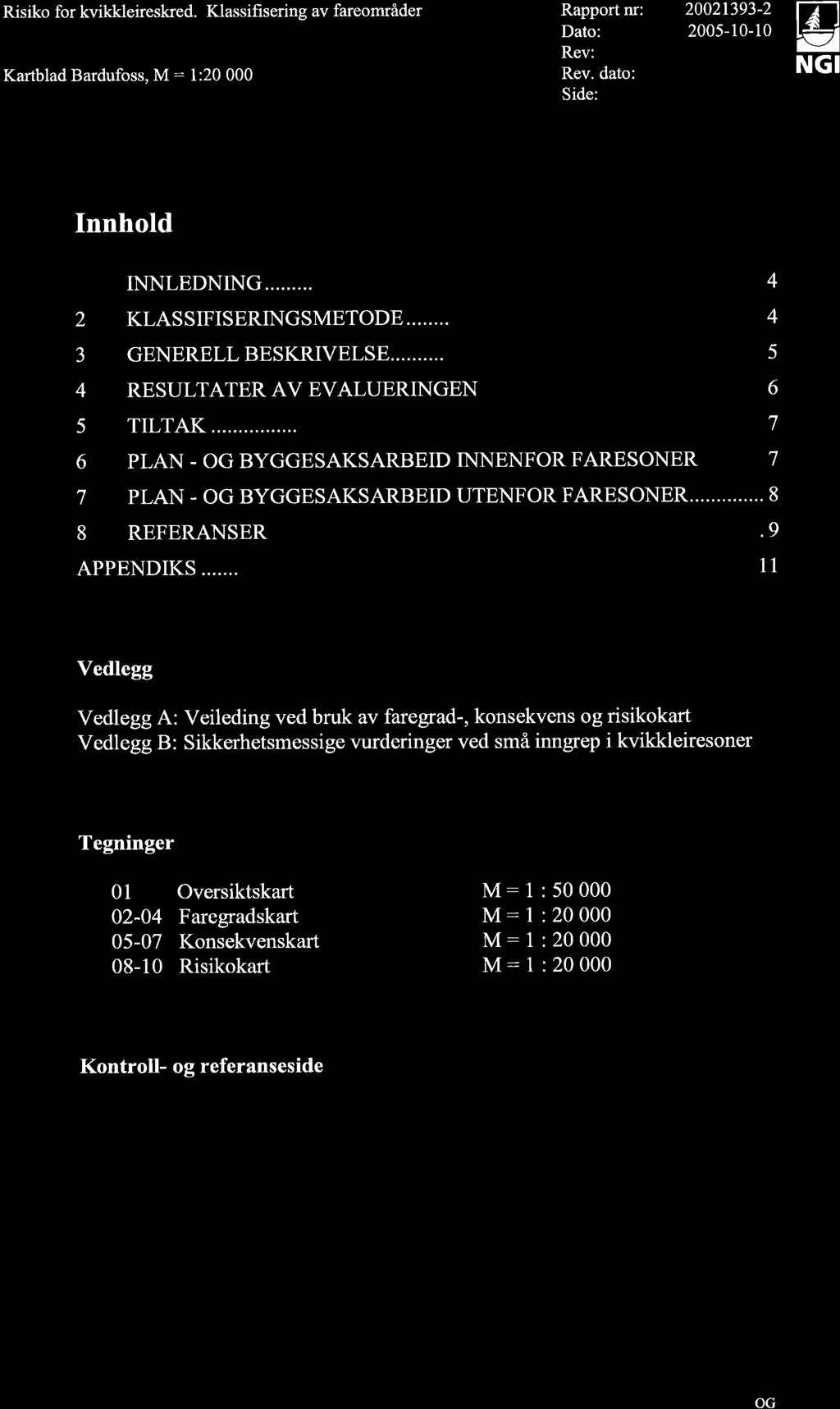 Risiko for kvikkeireskred. Kassifisering av fareområder Kartbad Bardufoss, M = 1 :2 Rapport nr: Dato: Rev: Rev.