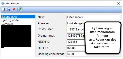 Virksomhetsavdelingenes kontonummer I Regnskap, øverst i bildet, velg regnskap som skal benytte