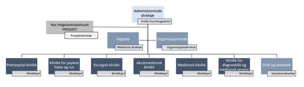 Figur 912 - Organisasjonskart for Helgelandssykehuset med virkning fra 23.8.2021 I forkant av oppstarten ble det utarbeidet en omfattende ROS-analyse.