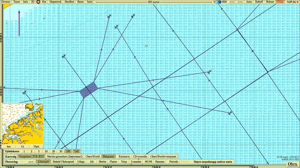 Figur V1.6.4 Dybder i tall. Detaljbilde av rammen som viser punktvise dybdedata under nordøstlige bur.