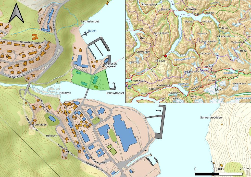 1. Innledning Sunnfjord Geo Center AS er engasjert av Flakk Group v/ John Egil Giørtz Jacobsen for vurdering av områdestabilitet for detaljplanlegging av Basecamp Hotel Hellesylt, på gbnr. 91 /46 mfl.