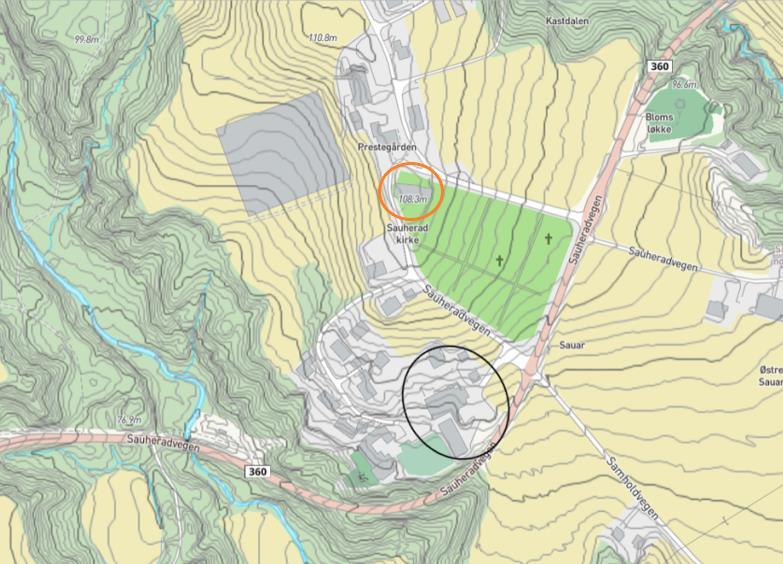 4 Omtale av planområdet, eksisterande forhold 4.1 Lokalisering Planområdet omfattar tunet med nærområde på garden Sauar, som ligg fire km aust for Akkerhaugen, i Midt-Telemark kommune.